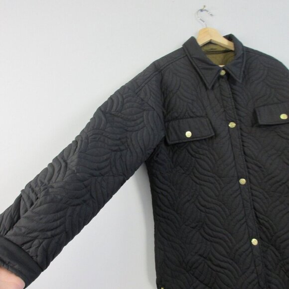 Anne Fontaine Genes Quilted Reversible Coat Women 40 Black Gold Long Luxury 1166 - Picture 6 of 16